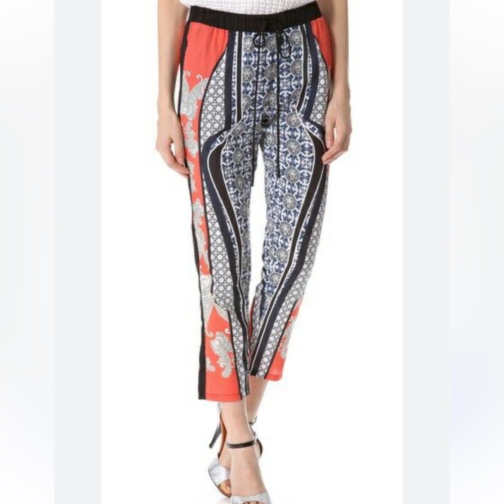 #807 CLOVER CANYON Orange Black Blue Patterned Elastic Waist Ankle Pants